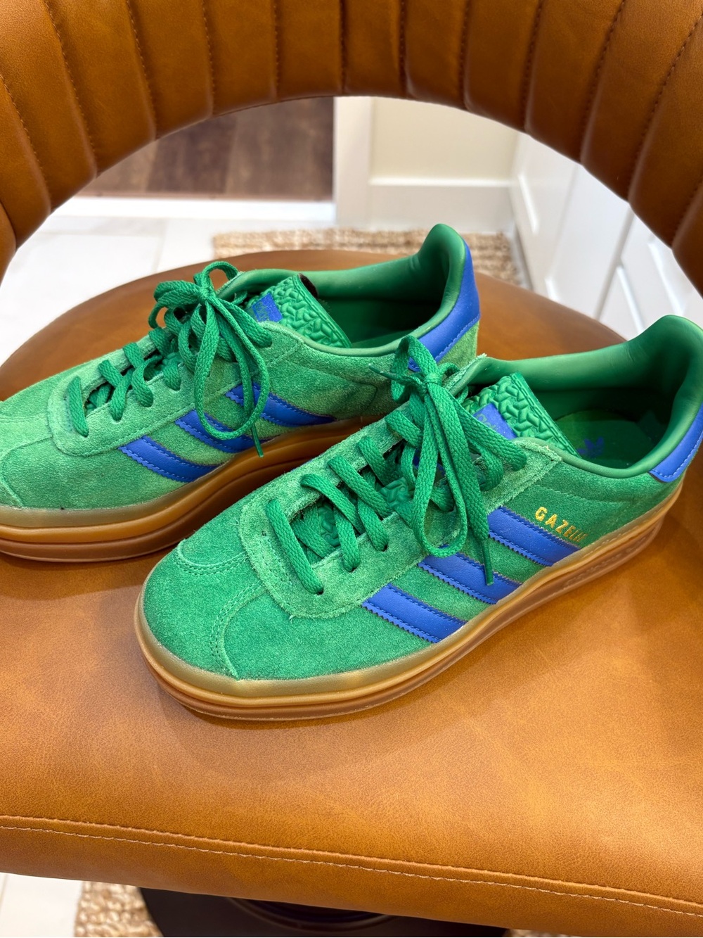 adidas Gazelle Women’s Sneakers in Green with Blue Stripes